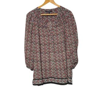 MAX EDITION floral blouse 3/4 elasic sleeves button front LARGE